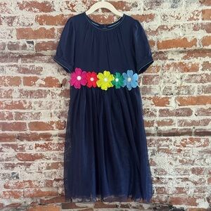 Mini Boden Navy Blue Kids Dress with Colorful Floral Accents Tulle Skirt 9/10
